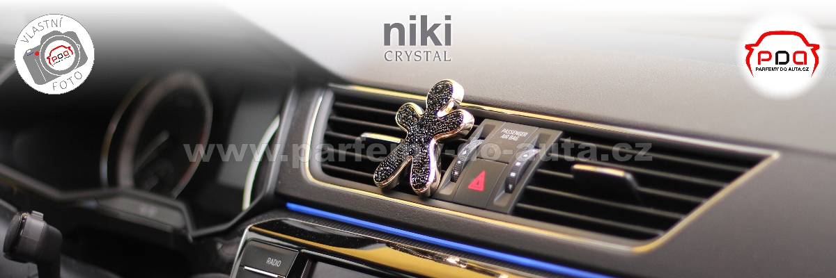 Černý panáček Niki Niki CRYSTAL BLACK – Gold – AFTER MIDNIGHT (po půlnoc Mr&Mrs Fragrance vůně do auta s krystaly (kamínky) Swarovski